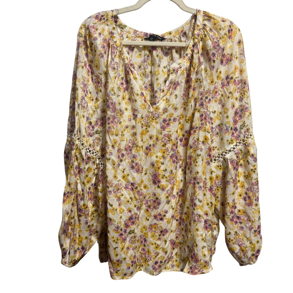 Zac & Rachel Floral V Neck Top Size 3X Cottagecore Boho Office Church
